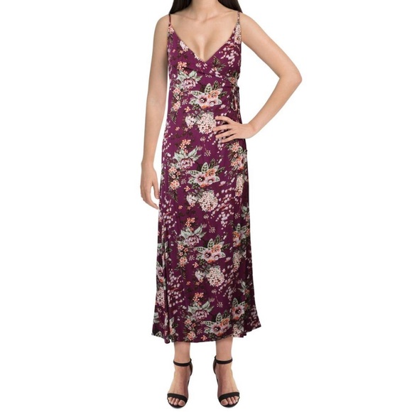 Gianni Bini Dresses Purple Floral Wrap/Tie Midi Dress - Picture 4 of 14